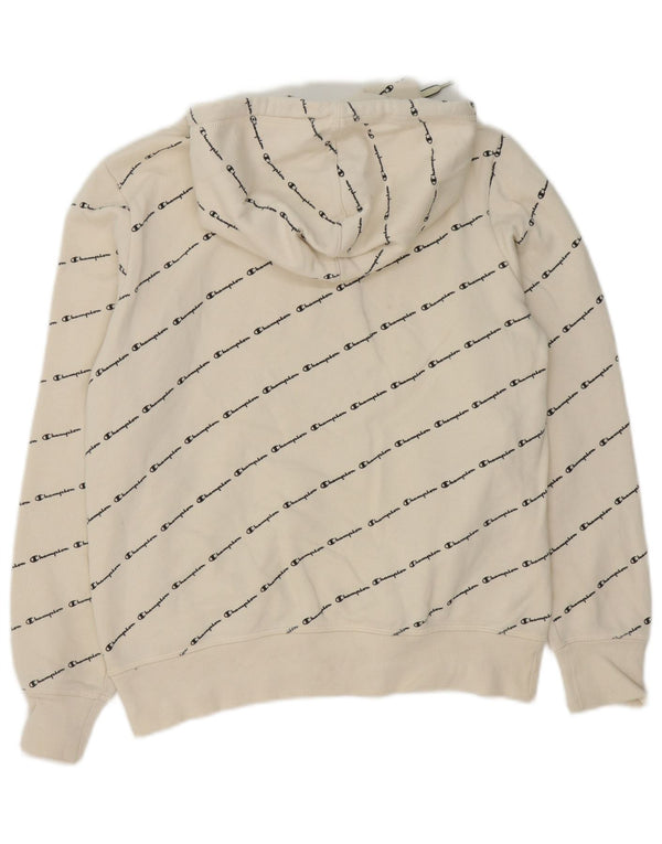 Champion Dame Grafisk Hoodie Jumper UK 14 Medium White Bomuld