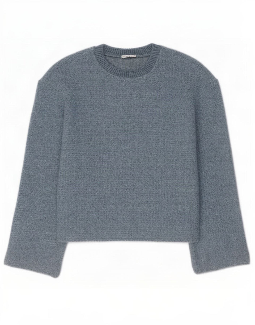 Zara Womens Crop Crew Neck Jumper Sweater UK 14 Medium Blue Polyester