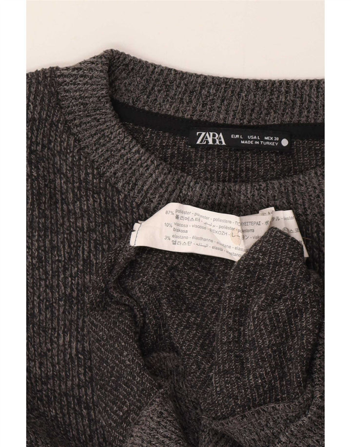 Zara Womens Crop Oversized Crew Neck Jumper Sweater UK 16 Large Grey