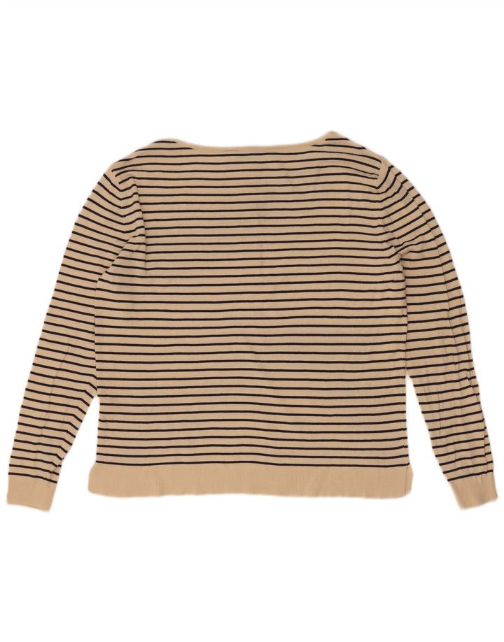 Zara Dame Oversized Top Langærmet UK 10 Small Beige Stribet Nautical