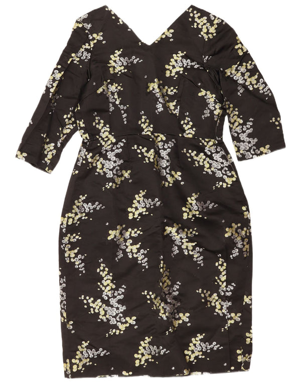 Vintage Kvinders 3/4 ærmer Skede Kjole UK 14 Medium Black Floral