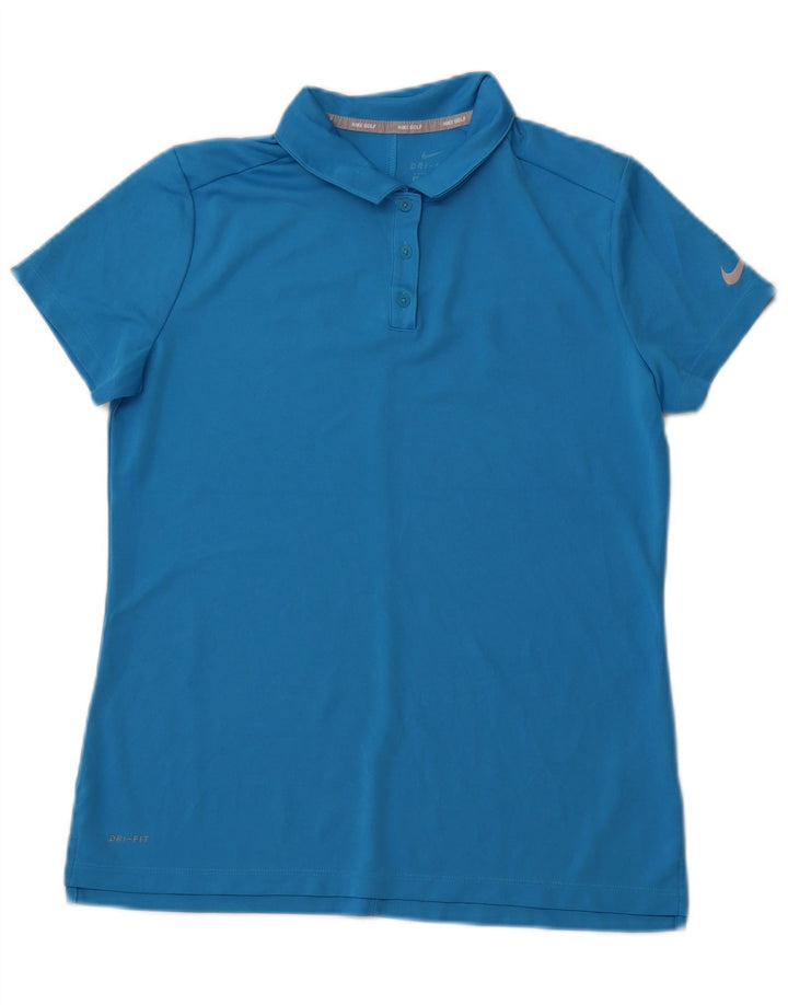 NIKE Dame Dri Fit Polo Shirt UK 16 Large Blue Polyester