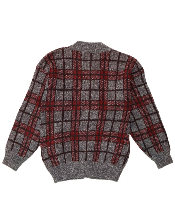 Vintage herre cardigan sweater mellemgrå plaid akryl