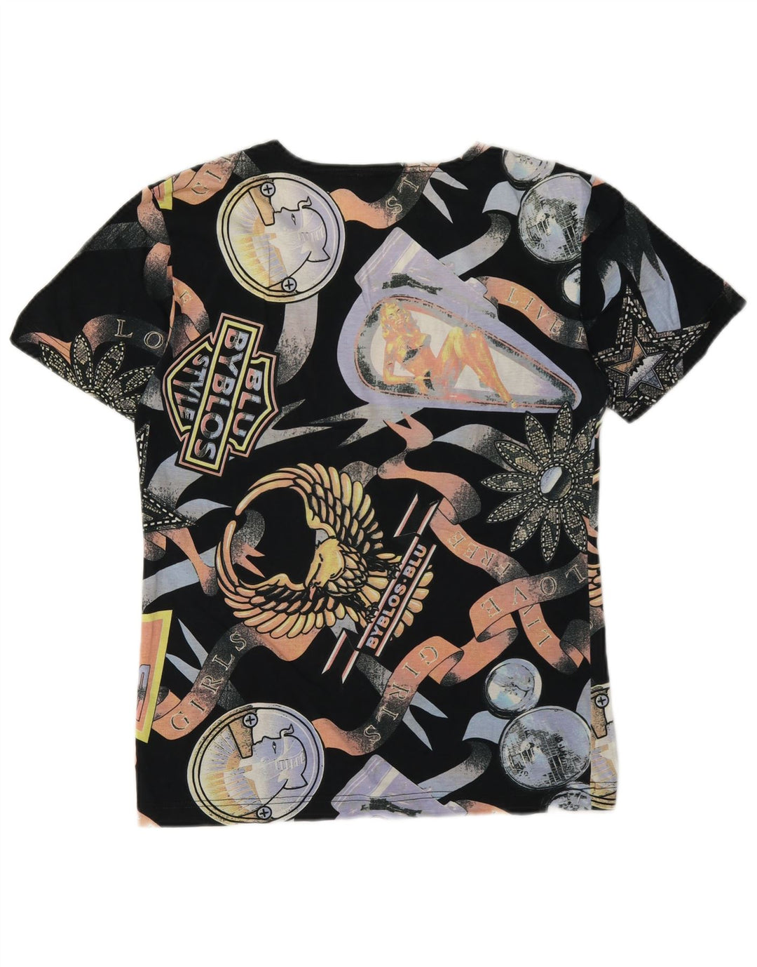 Byblos Dame Grafisk T-Shirt Top UK 12 Medium Flerfarvet Bomuld