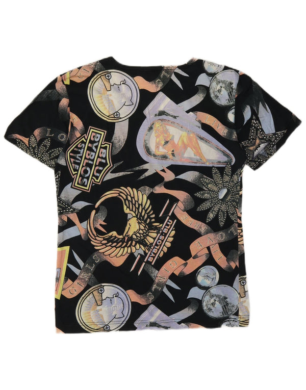 Byblos Dame Grafisk T-Shirt Top UK 12 Medium Flerfarvet Bomuld