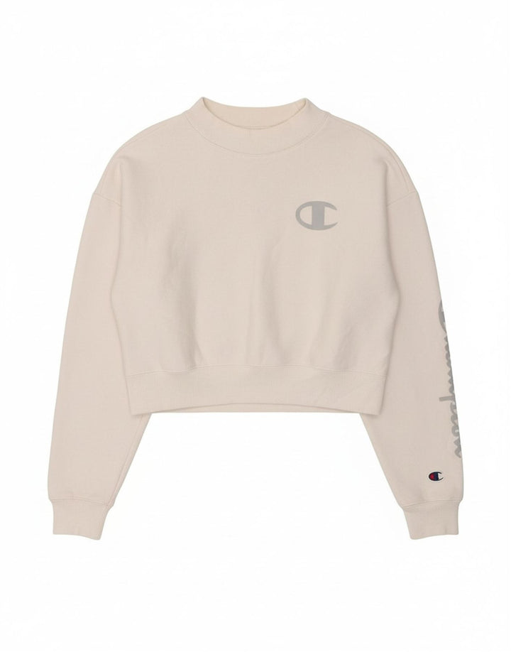 CHAMPION Womens Crop Graphic Sweatshirt Jumper UK 10 Small Off White