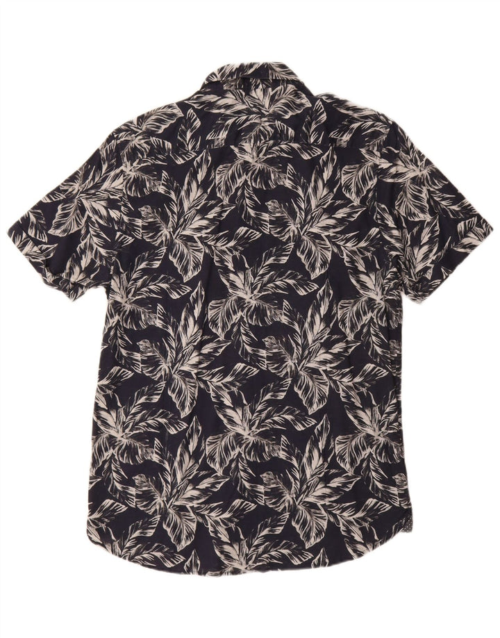 Ted Baker Kortærmet Herreskjorte Størrelse 3 Medium Navyblå Blomsterbomuld