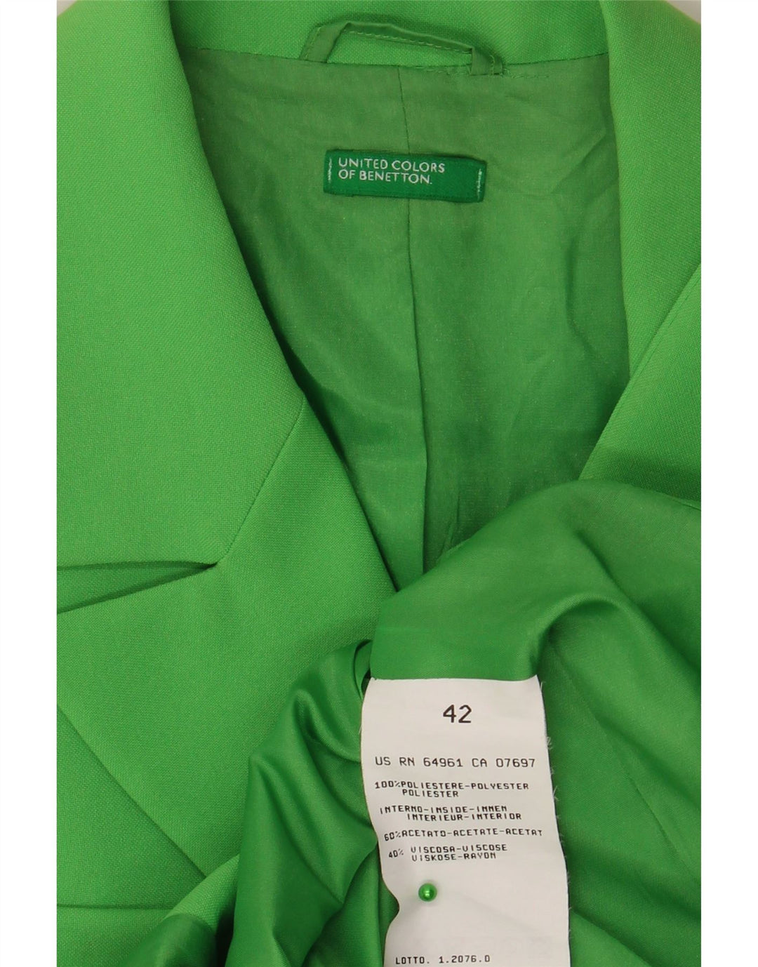 Benetton Dame 3 Button Blazer Jacket IT 42 Medium Green Polyester