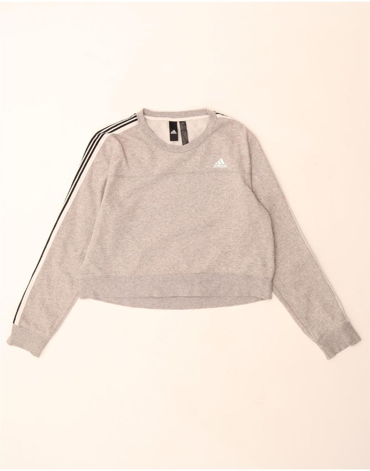ADIDAS Dame Crop Sweatshirt Jumper UK 12/14 Medium Grey Flecked Bomuld