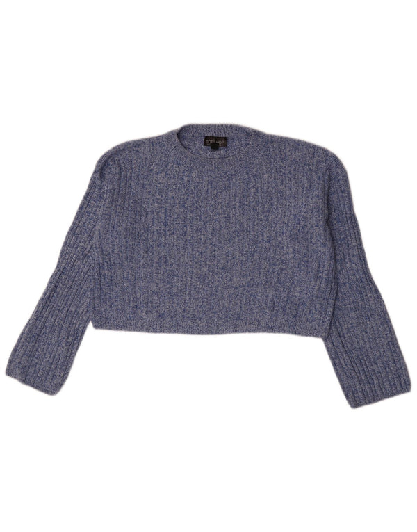 Topshop Dame Crop Crew Neck Jumper Sweater UK 10 Small Blue Flecked