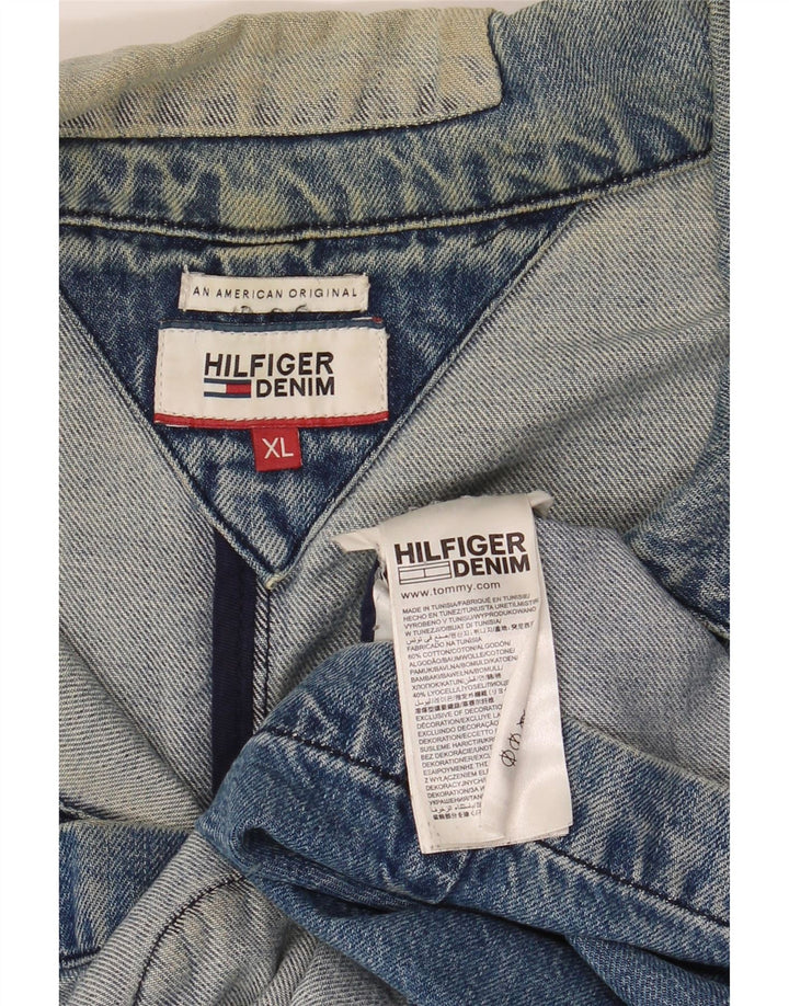 Tommy Hilfiger Dame Distressed Denim Jacket UK 18 XL Blå Patchwork