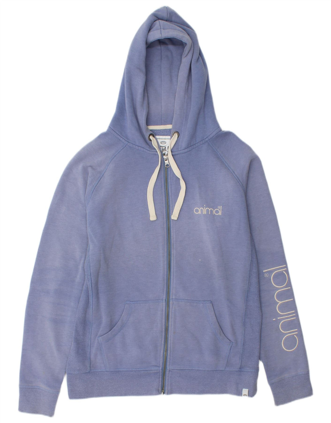 Animal Womens Graphic Zip Hoodie Sweater UK 14 Large Blue Polyester