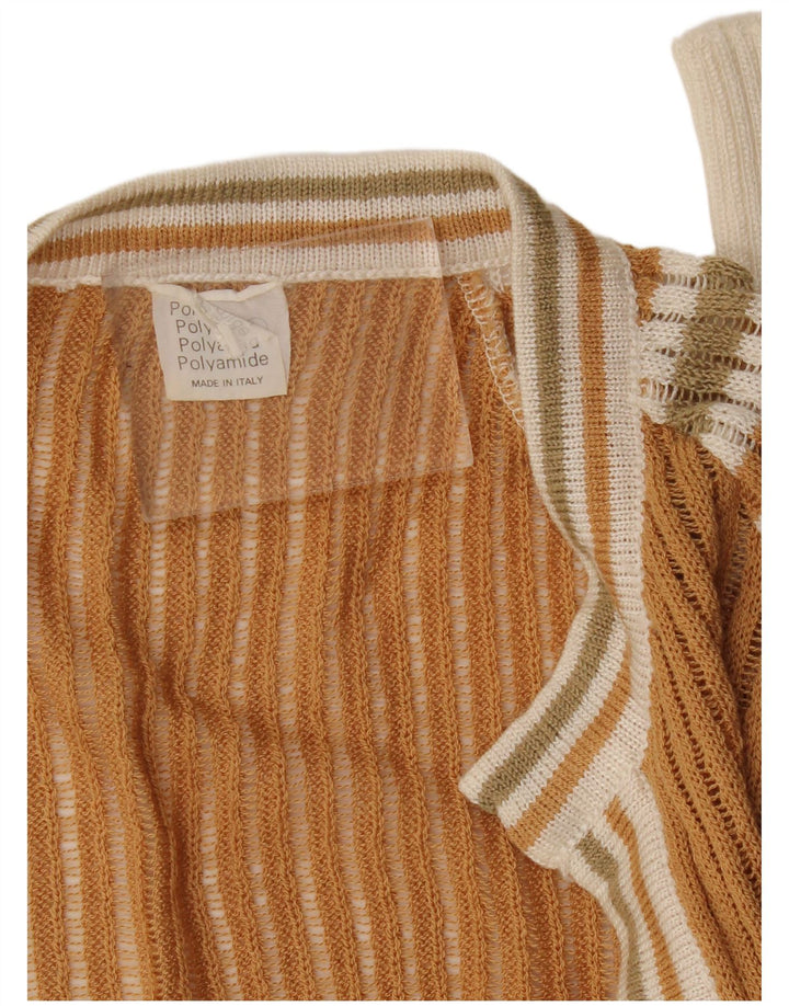 Vintage Womens Open Cardigan Sweater UK 10 Lille brun stribet polyamid