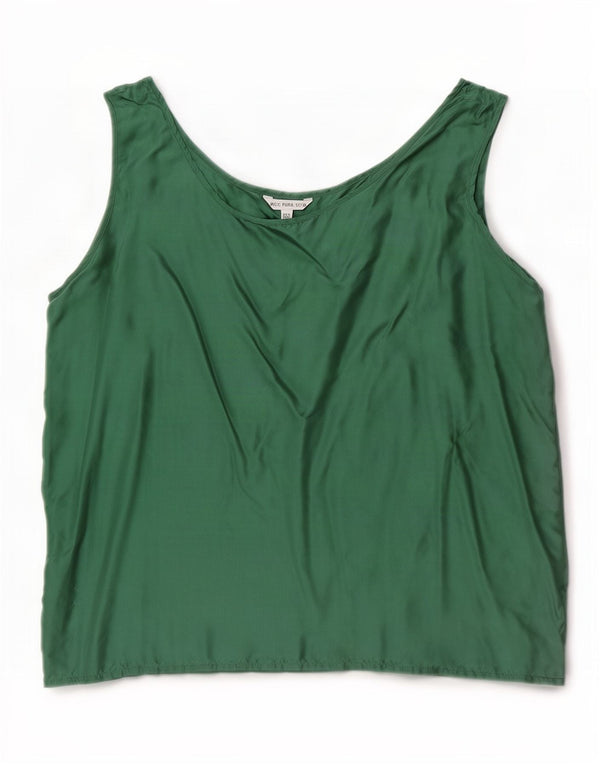 Vintage Dame Ærmeløs Bluse Top UK 22 3XL Grøn Silke