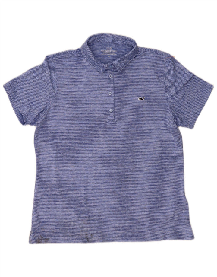 Vineyard Vines Dame Polo Shirt UK 14 Mellem blå stribet polyester