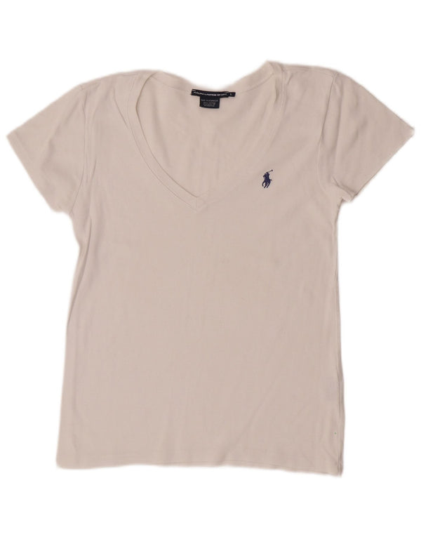 Ralph Lauren Dame T-Shirt Top UK 14 Stor Hvid Bomuld