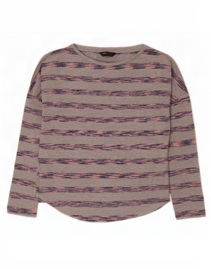 Marks & Spencer Dame Top Langærmet UK 10 Small Grå Stribet Viscose