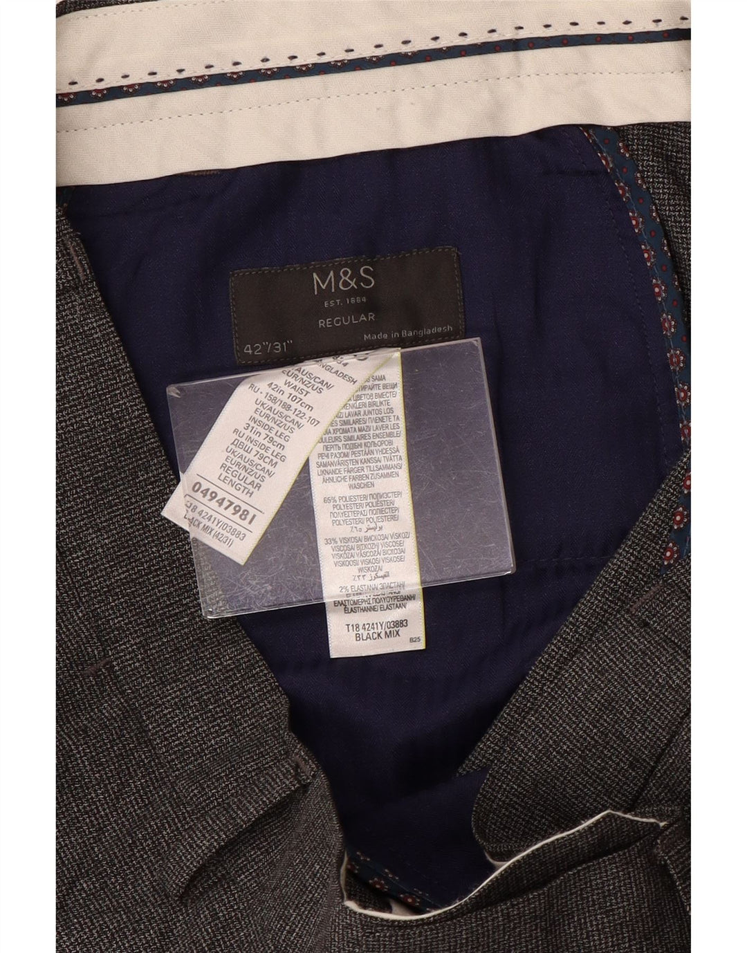 Marks & Spencer Herre Regular Casual Bukser W42 L31 Grå Houndstooth