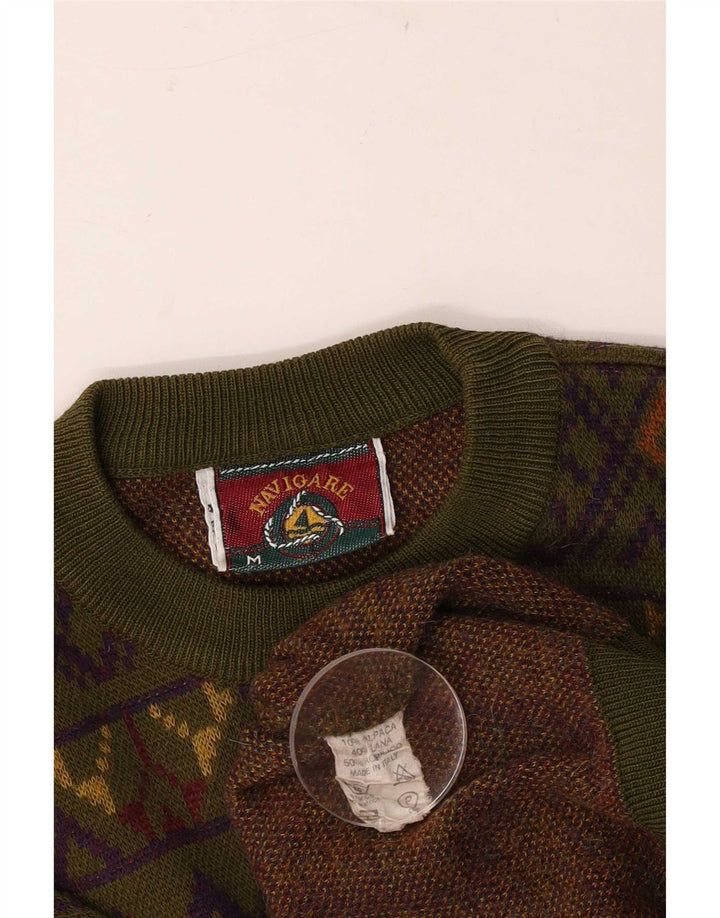 Navigare Herre sweater med rund hals, medium Khaki geometrisk uld