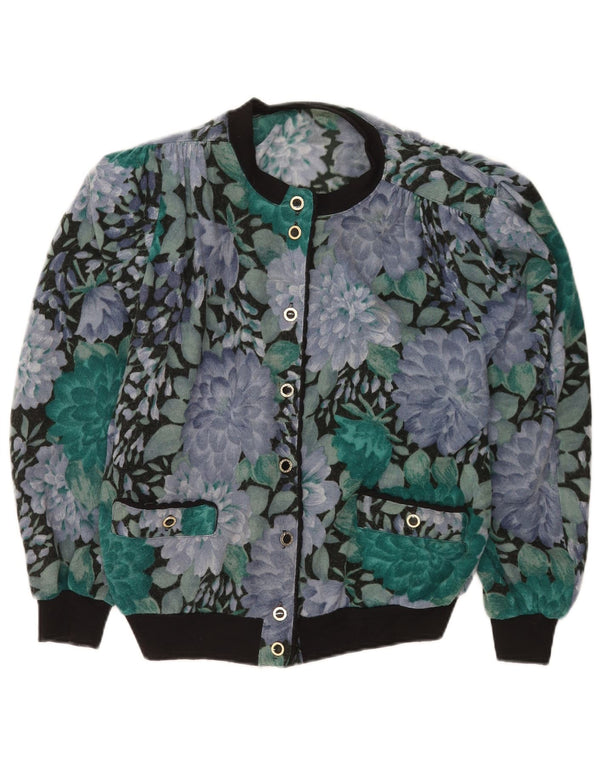 Vintage dame cardigan sweater UK 16 Stor flerfarvet blomsteruld