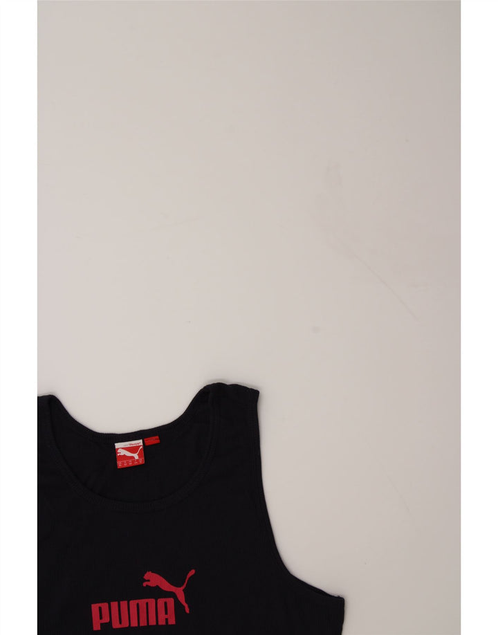 PUMA Womens Graphic Vest Top UK 16 Large Navy Blue Cotton Vintage Puma and Second-Hand Puma from Messina Hembry 