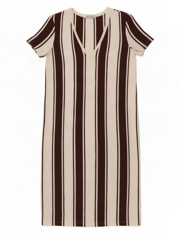 Zara Womens Trafaluc T-Shirt Dress UK 10 Small Brown Striped Cotton