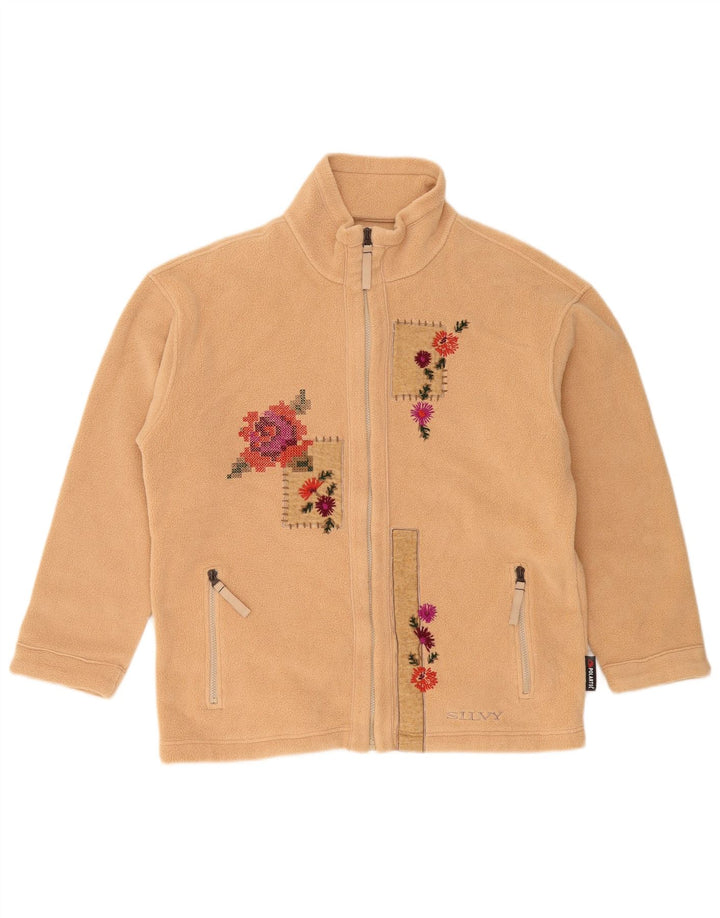 Silvy Womens Oversized Fleecejakke UK 18 XL Beige Floral Polyester