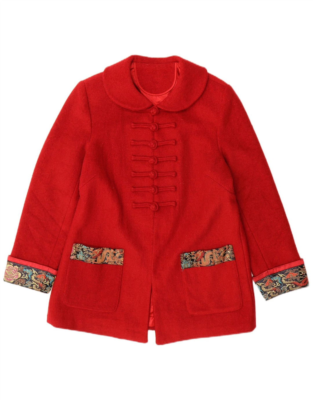 Vintage overfrakke til kvinder UK 14 Medium Rød Paisley
