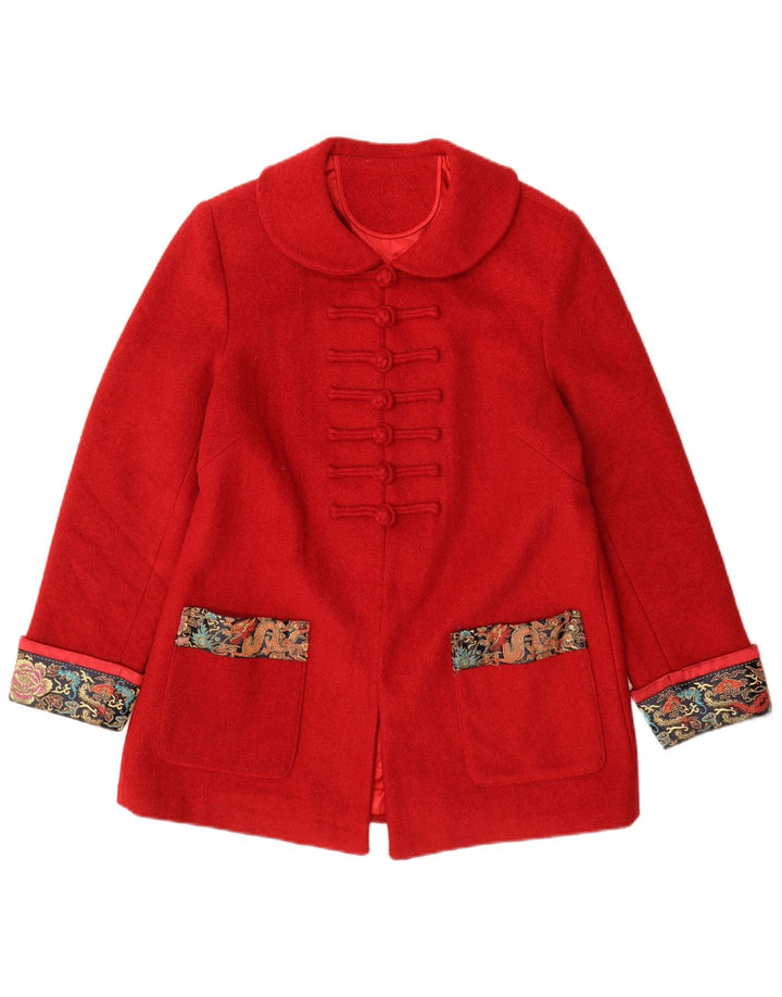 Vintage overfrakke til kvinder UK 14 Medium Rød Paisley
