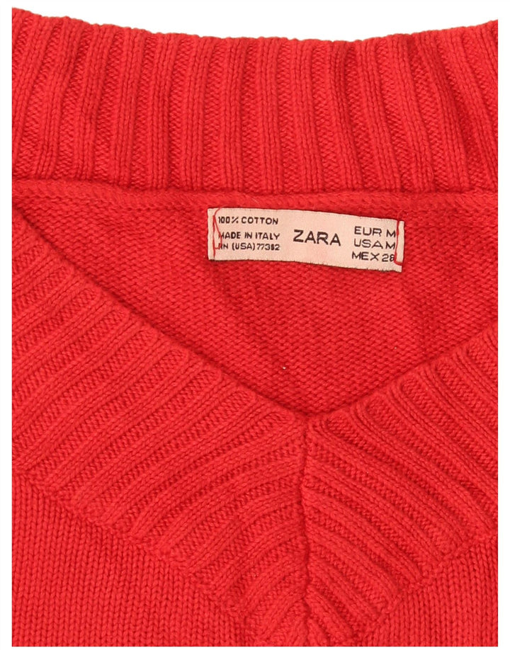 Zara Womens Crop V-hals sweater UK 12 Medium Rød Bomuld