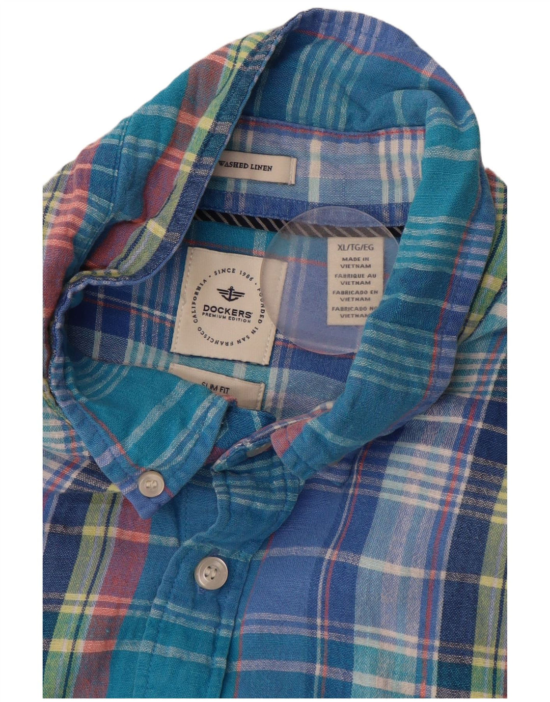 DOCKERS Herre Slim Fit Flanellskjorte XL Blå Ternet