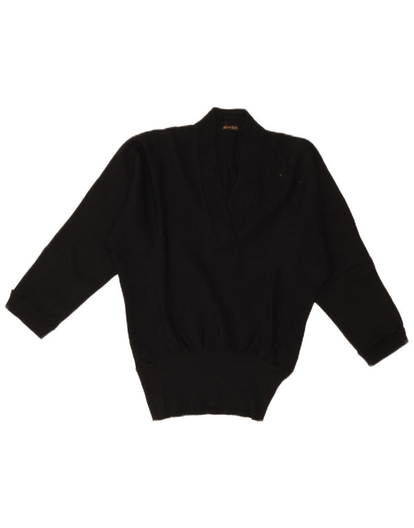 Reine Wolle Dame 3/4 ærmet V-hals sweater UK 10 Small Black