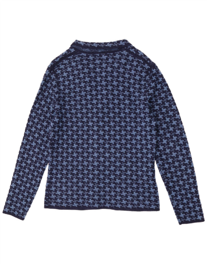 Vintage cardigan sweater til mænd IT 50 Medium Blue Houndstooth Uld