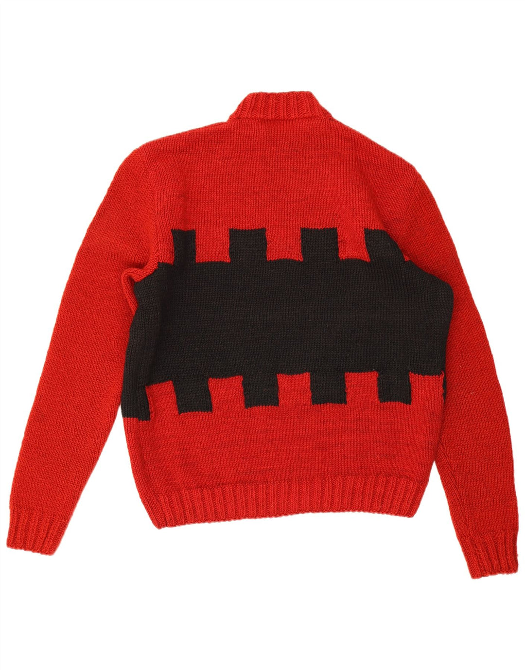 Vintage Herre Turtle Neck Jumper Sweater Stor Rød Geometrisk