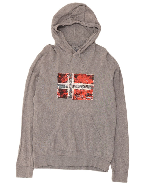 Napapijri Mens Graphic Hoodie Jumper Small Grey Flecked Cotton