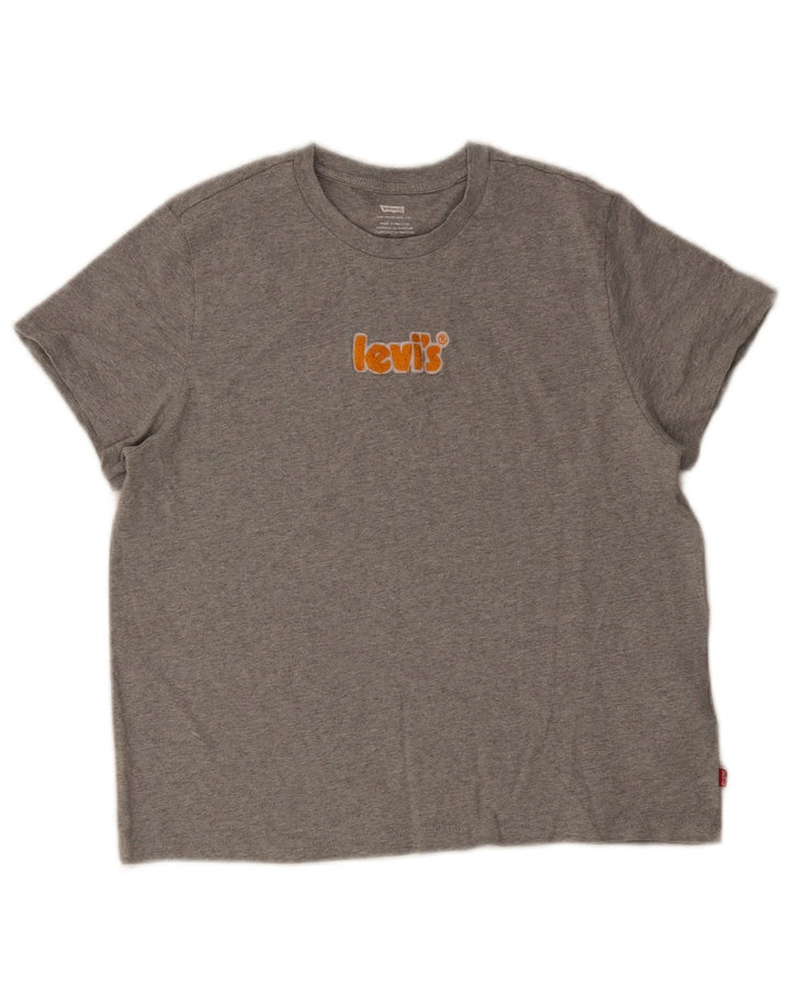 Levi's Dame Grafisk T-Shirt Top UK 12 Medium Grå Bomuld