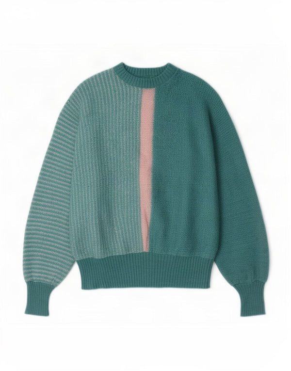 Vintage sweater med rund hals til kvinder UK 18 XL turkis farveblok