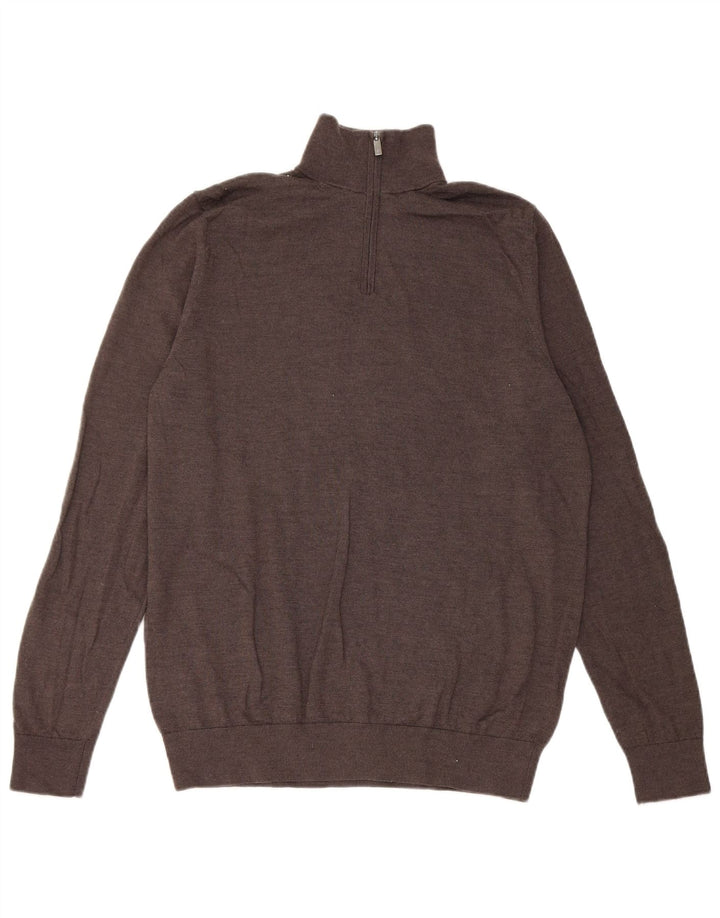 Marks & Spencer Herre Autograph Zip Neck Jumper Sweater Stor Brun