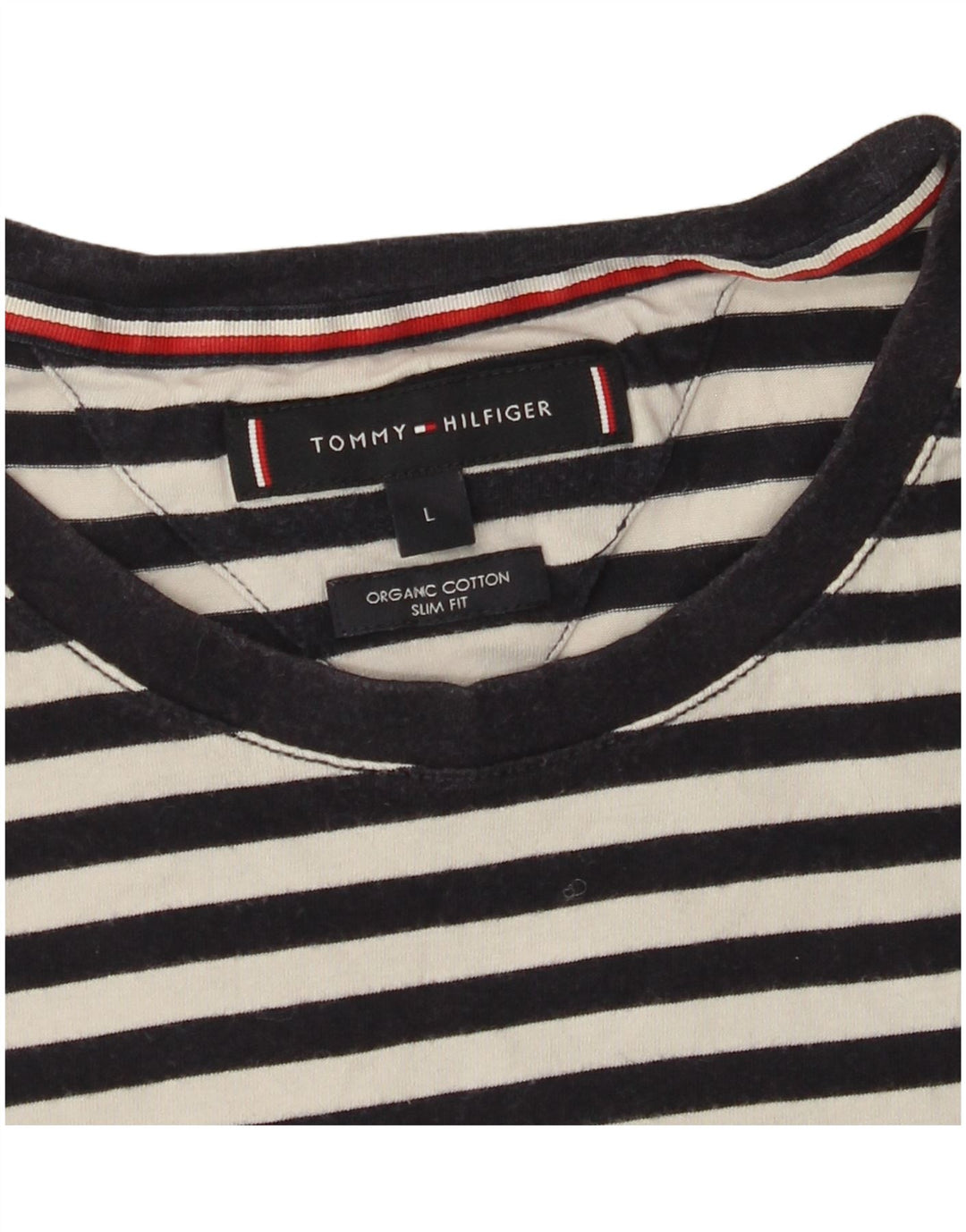 TOMMY HILFIGER Dame Slim Fit T-Shirt Top UK 14 Stor sort stribet