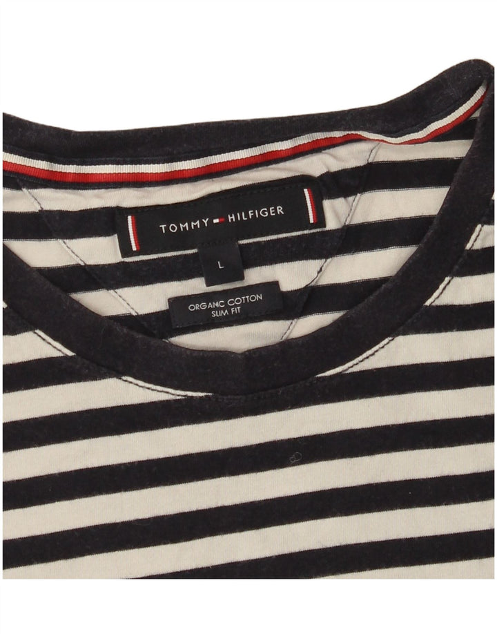 TOMMY HILFIGER Dame Slim Fit T-Shirt Top UK 14 Stor sort stribet