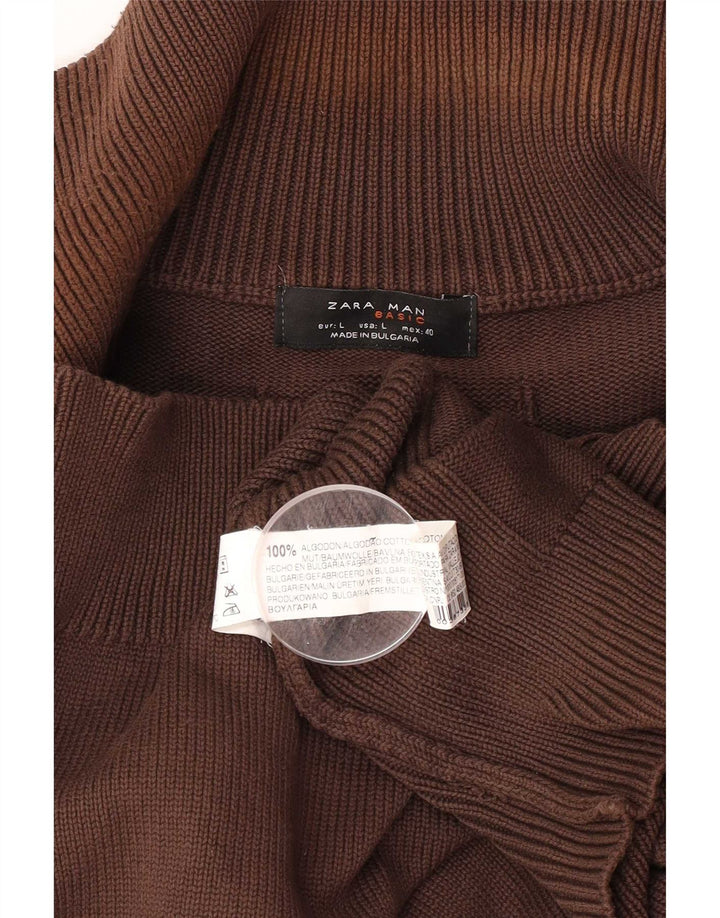 Zara Herre Cardigan Sweater Stor Brun Bomuld