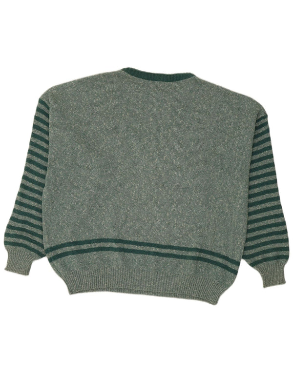 Vintage Dame grafisk rund hals sweater IT 50 XL Grøn stribet