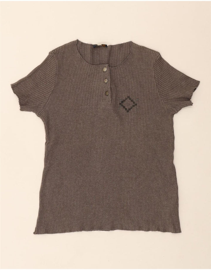 BYBLOS Womens T-Shirt Top IT 42 Medium Grey Cotton Vintage Byblos and Second-Hand Byblos from Messina Hembry 