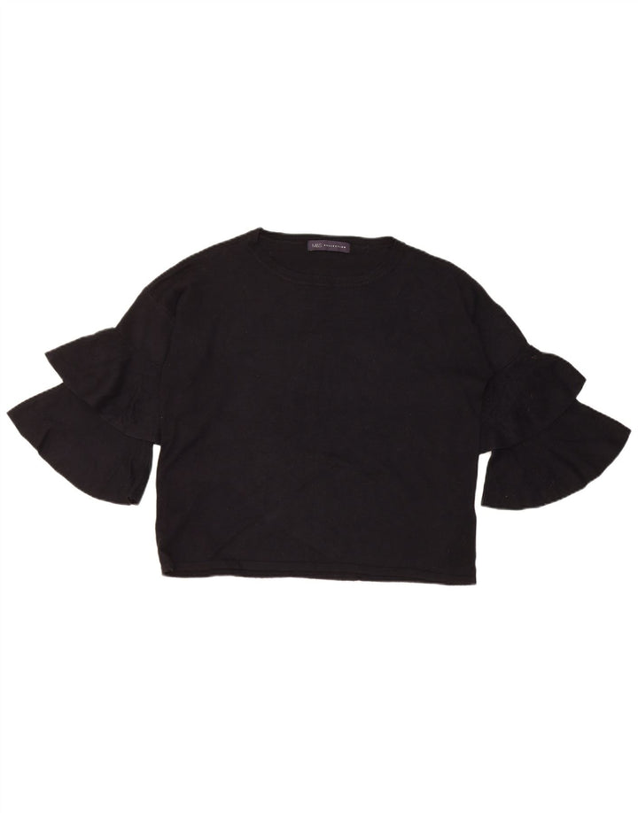 Marks & Spencer Dame Oversized Top 3/4 ærme UK 8 Small Black Viscose