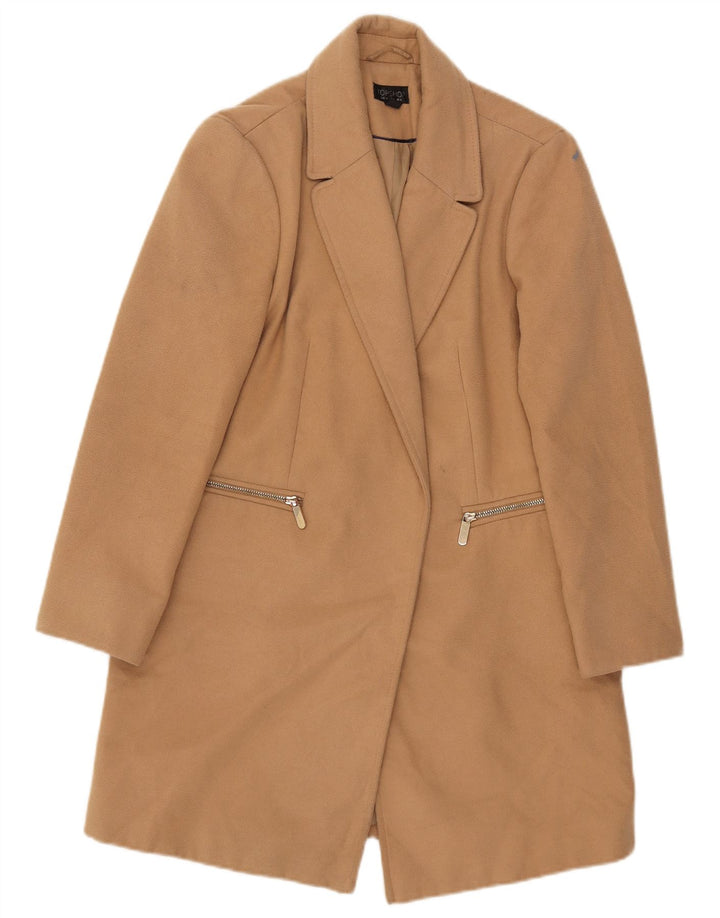 Topshop Womens Open Overcoat UK 8 Small Beige Polyester