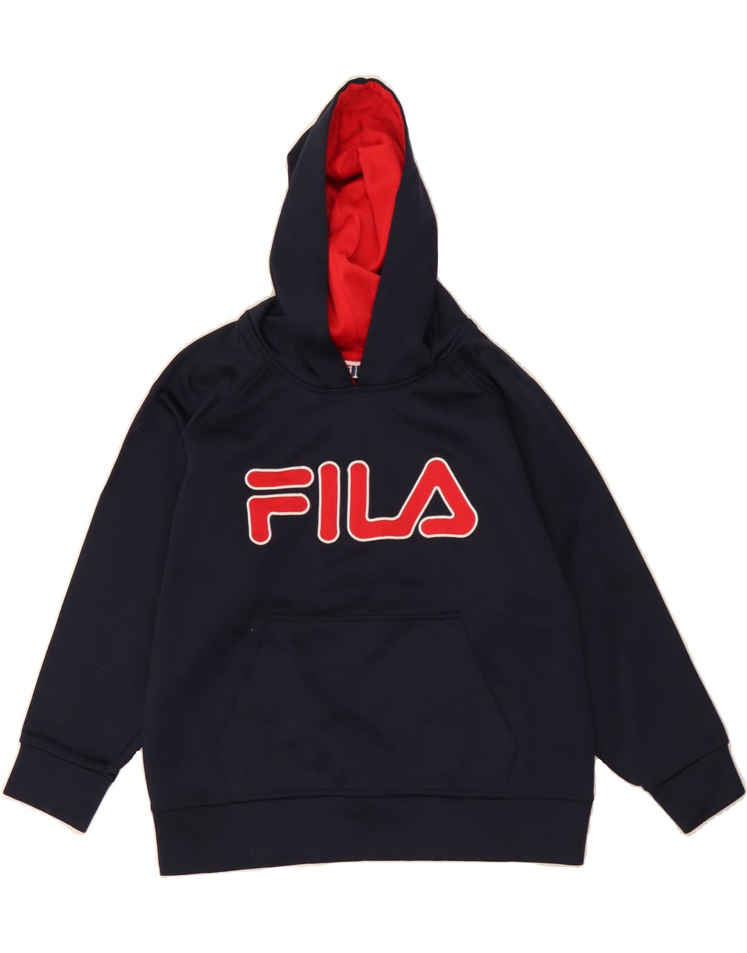 FILA Boys Graphic Hoodie Jumper 10-11 Years Medium Navy Blue Polyester Vintage Fila and Second-Hand Fila from Messina Hembry 