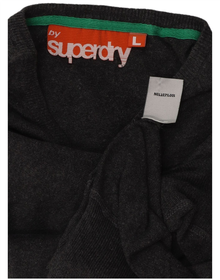 SUPERDRY Dame V-hals sweater UK 16 Stor grå bomuld