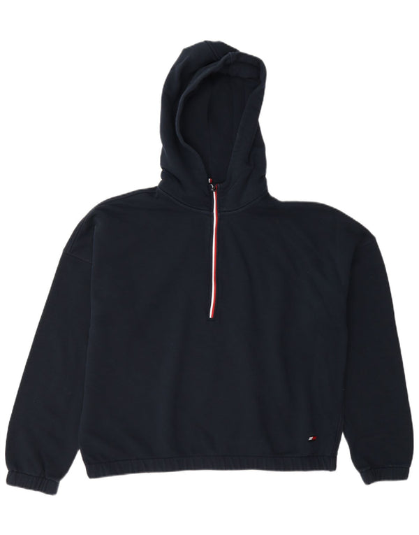 Tommy Hilfiger Dame Crop Zip Neck Hoodie Jumper UK 16 Large Navy Blue
