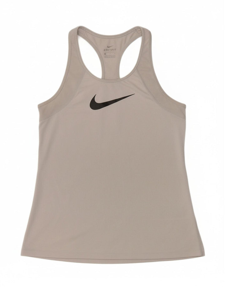 NIKE Womens Dri Fit Graphic Vest Top UK 10 Small Grey Polyester