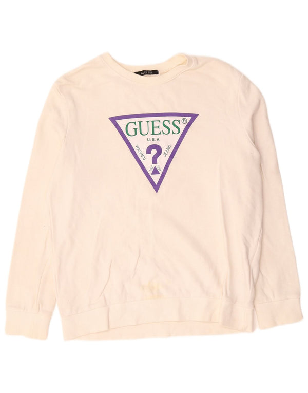 Guess Graphic Sweatshirt Jumper UK 14 Medium Off White Bomuld